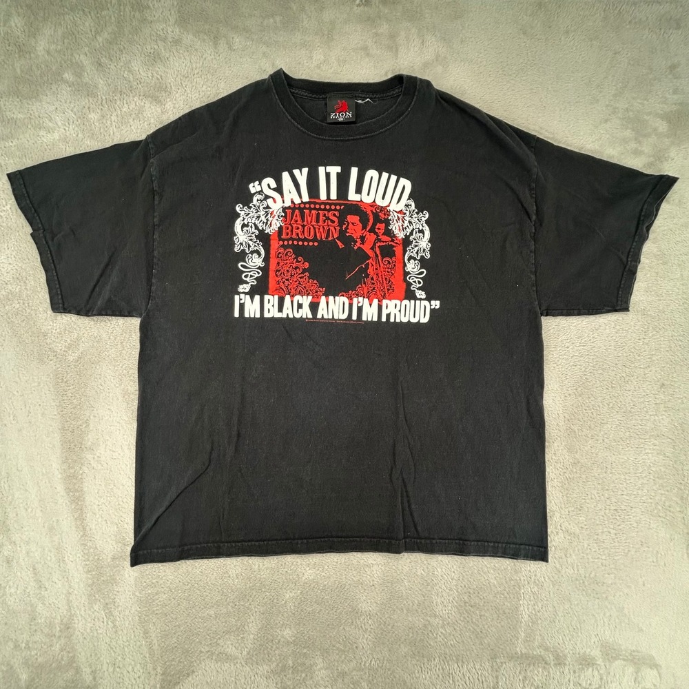 Zion James Brown Mens Shirt 2X Black Say It Loud Preowned